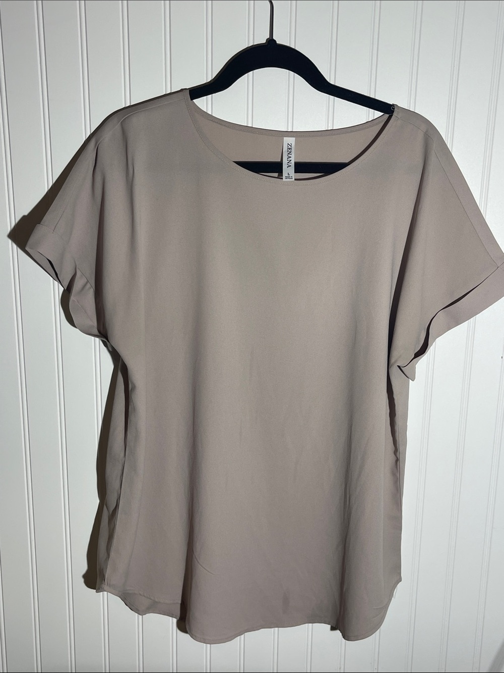 Zenana Outfitters Taupe Short-Sleeve Round Neck Blouse